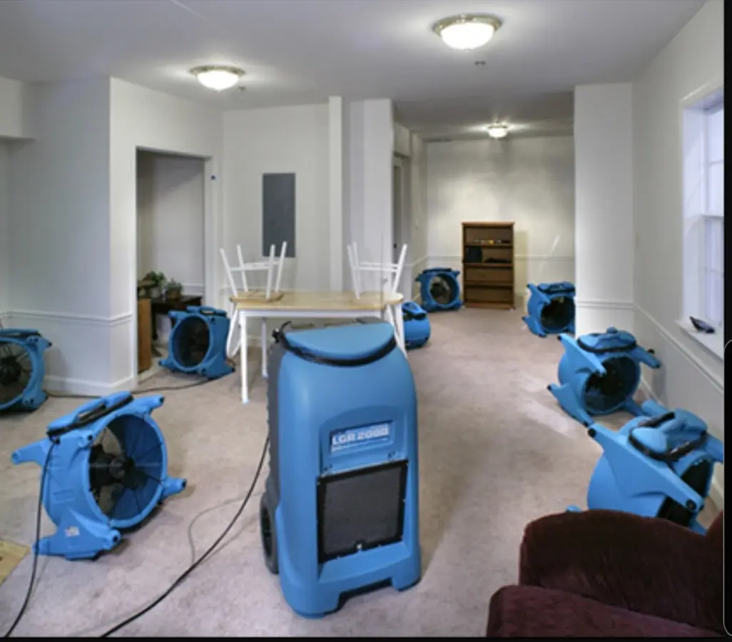 Air movers and dehumidifier setup for Water Damage Restoration in Rhinelander